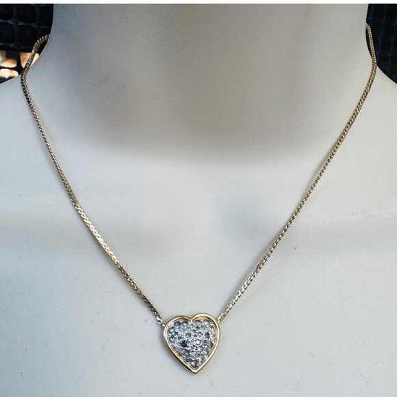 Vintage 1980s Panetta Faux Diamond Heart Gold-Tone Chain Necklace - Picture 6 of 10